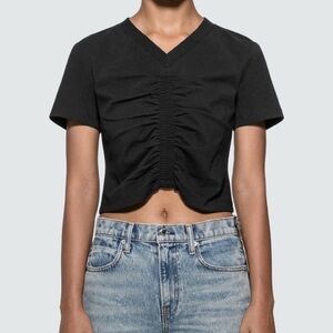 Alexander Wang Black Ruched V-Neck Crop Top Short Sleeve Size XS-S